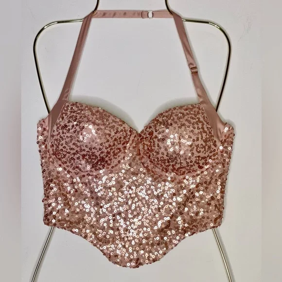 Sequin Bustier Crop Top - Oh Polly - Rose Gold - New with Tag - Small / 6 US - Picture 5 of 9